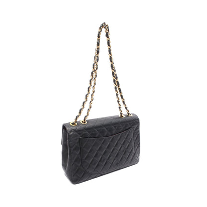 デカマトラッセ34 シングルフラップ Wチェーンショルダーバッグ ラムスキン ブラック ゴールド金具 シャネル バッグ CHANEL