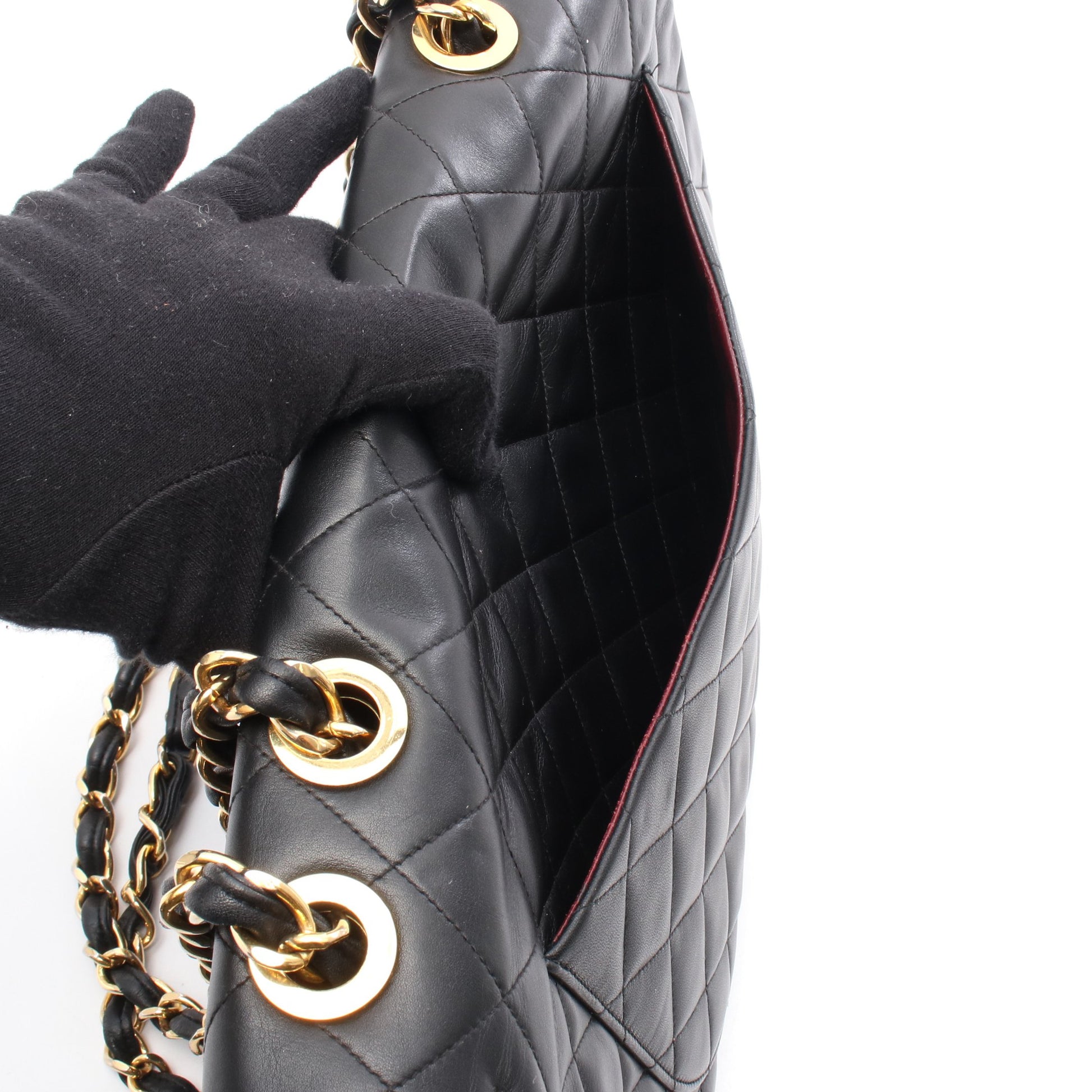 デカマトラッセ34 シングルフラップ Wチェーンショルダーバッグ ラムスキン ブラック ゴールド金具 シャネル バッグ CHANEL