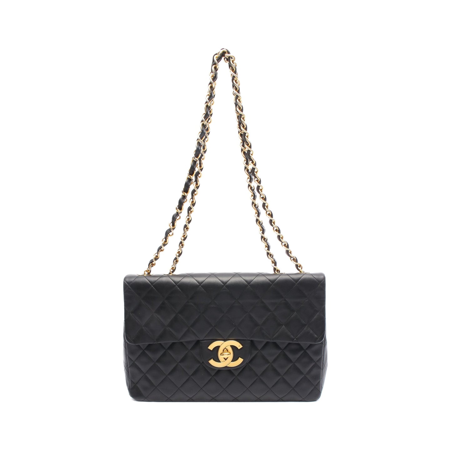 デカマトラッセ34 シングルフラップ Wチェーンショルダーバッグ ラムスキン ブラック ゴールド金具 シャネル バッグ CHANEL