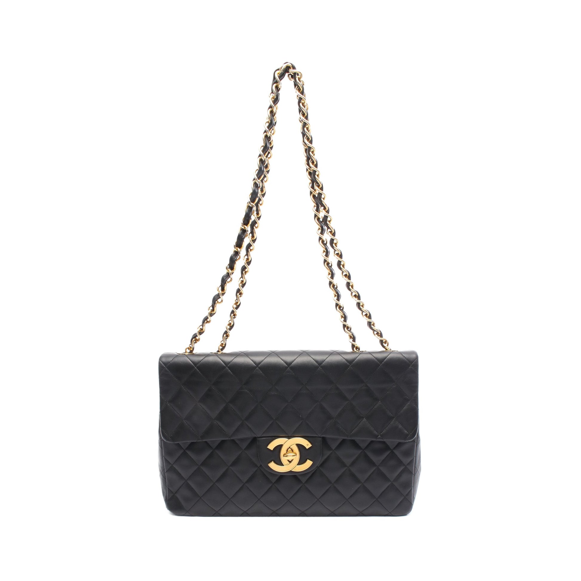 デカマトラッセ34 シングルフラップ Wチェーンショルダーバッグ ラムスキン ブラック ゴールド金具 シャネル バッグ CHANEL