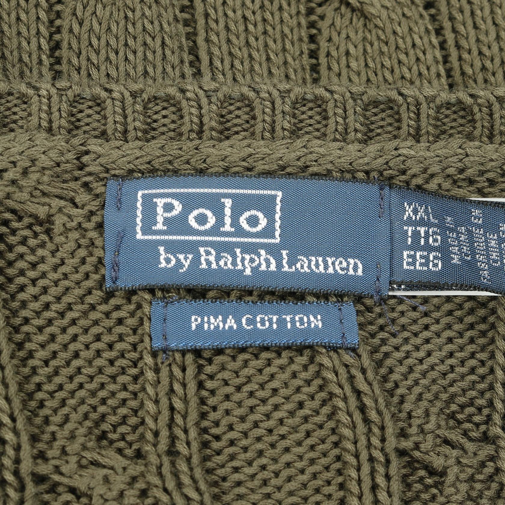 ケーブル ニット Vネック コットン カーキグリーン ポロラルフローレン