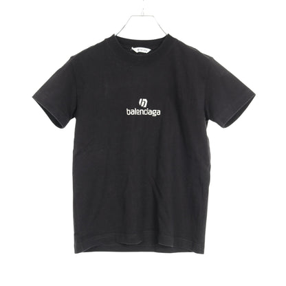ロゴ刺繡 Tシャツ コットン ブラック バレンシアガ トップス BALENCIAGA