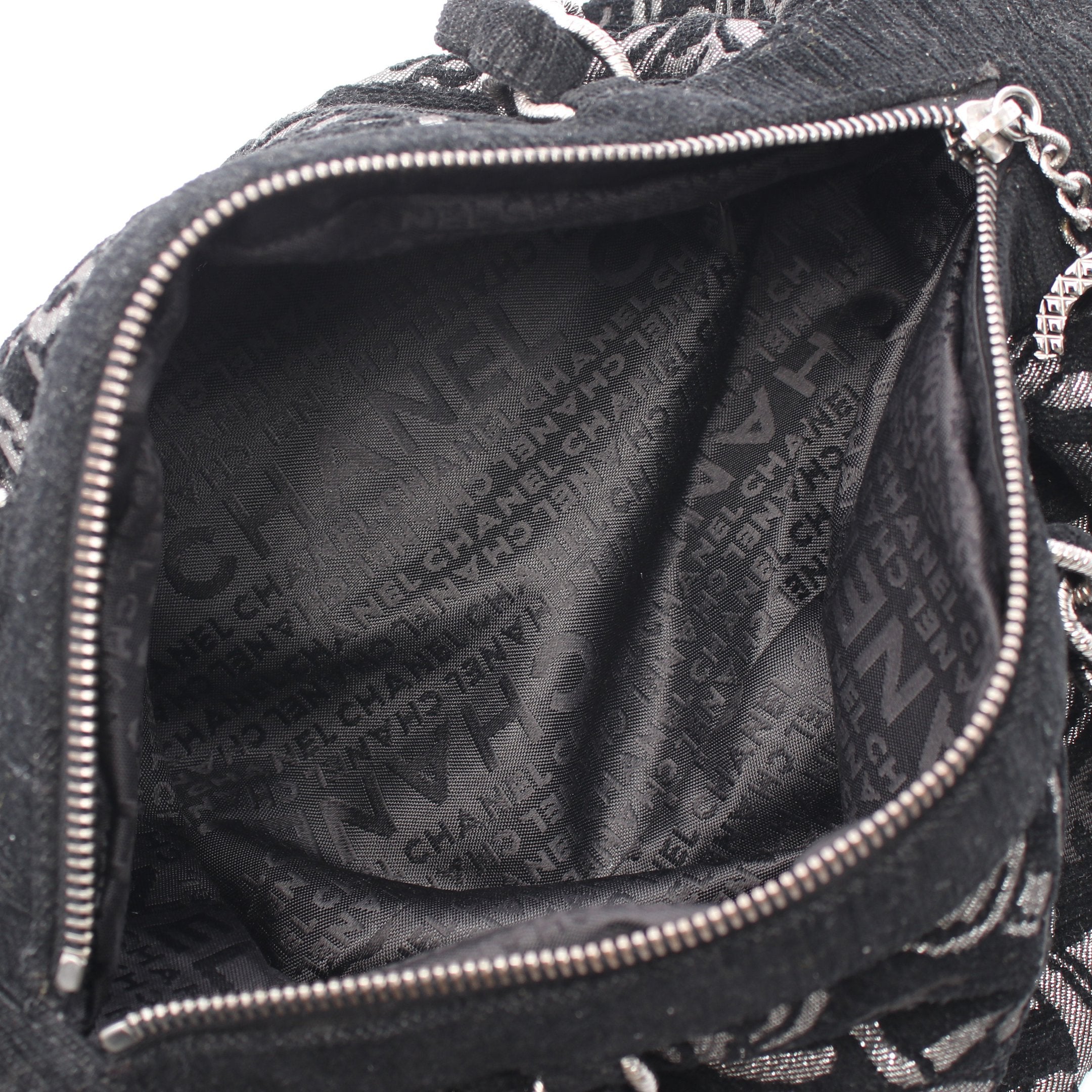 CHANEL ヴィンテージ　ココマークベロアパンツ　黒 ココマーク チェーンハンドバッグ ベロア ブラック シルバー金具