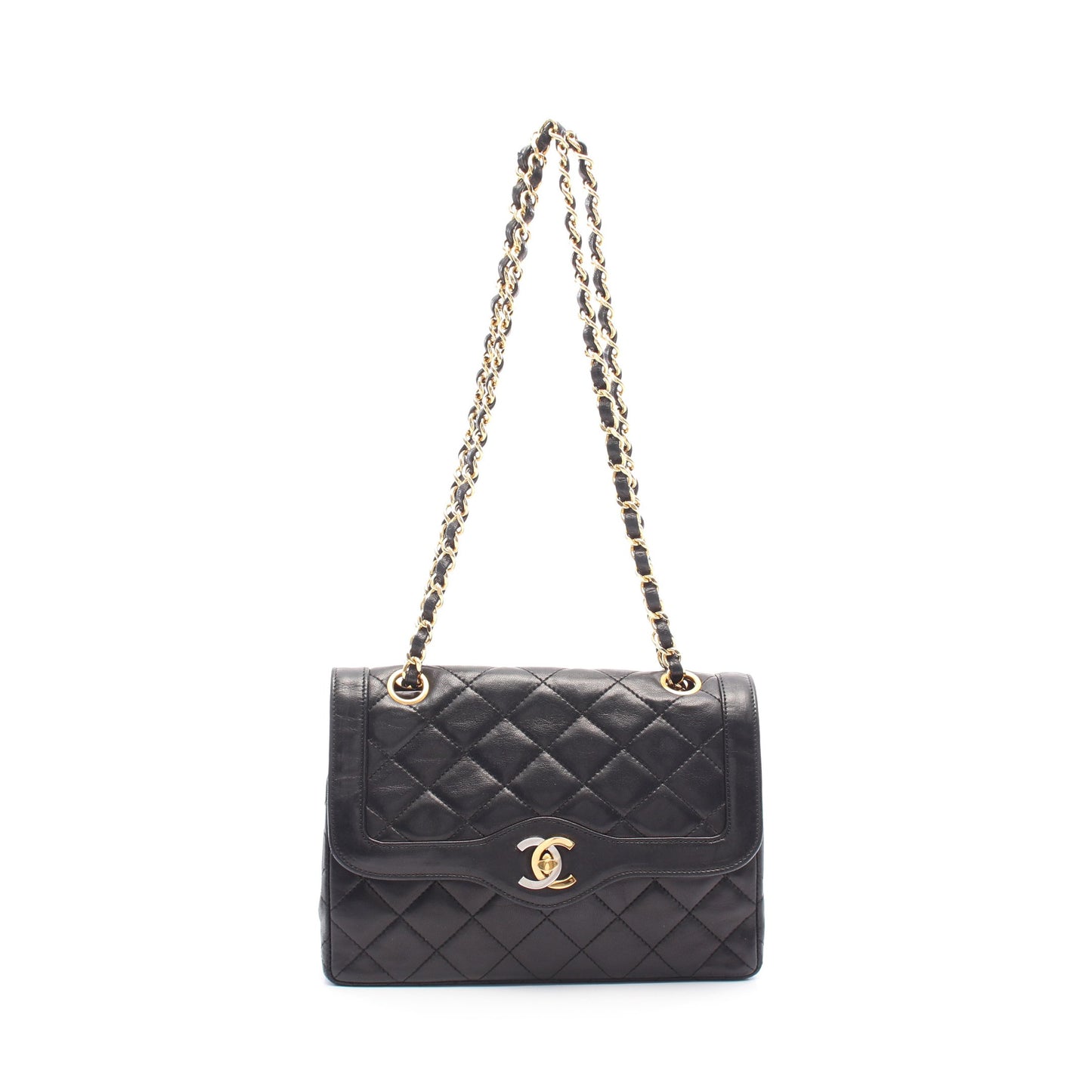 マトラッセ パリ限定 Wフラップ Wチェーンショルダーバッグ ラムスキン ブラック コンビ金具 シャネル バッグ CHANEL