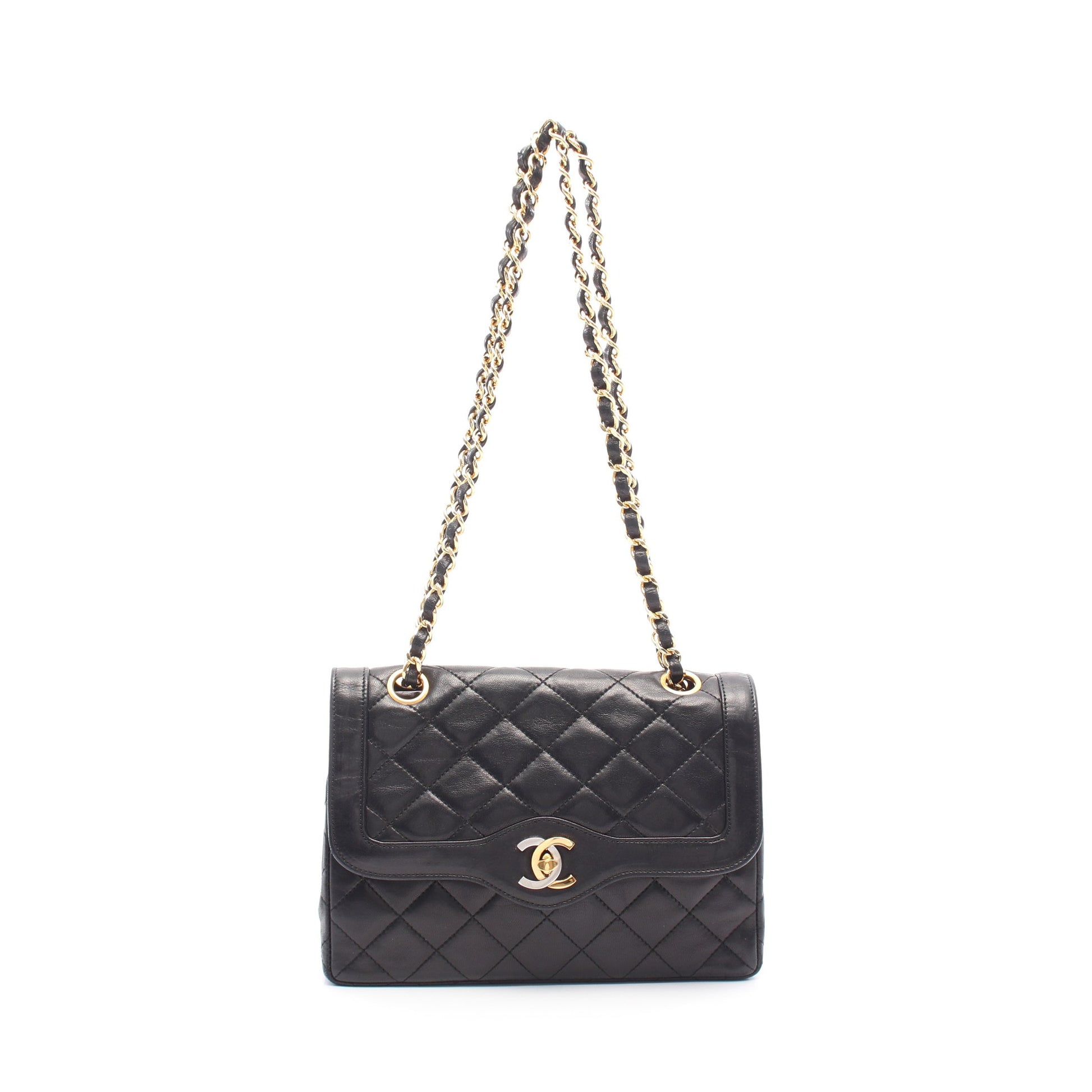 マトラッセ パリ限定 Wフラップ Wチェーンショルダーバッグ ラムスキン ブラック コンビ金具 シャネル バッグ CHANEL