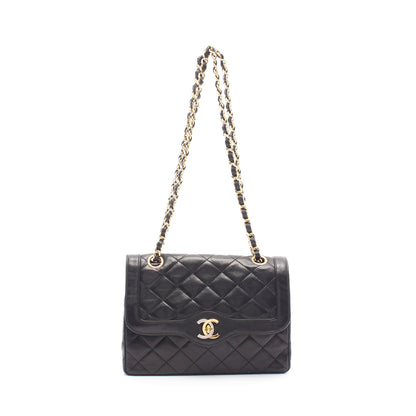 マトラッセ パリ限定 Wフラップ Wチェーンショルダーバッグ ラムスキン ブラック コンビ金具 シャネル バッグ CHANEL