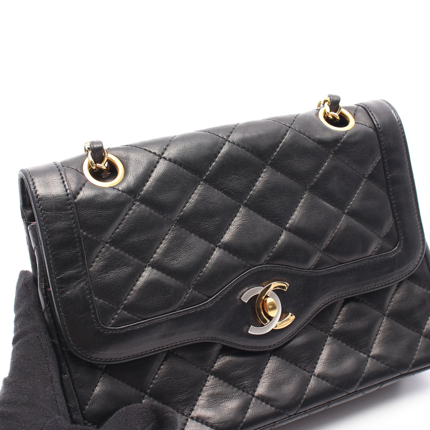 マトラッセ パリ限定 Wフラップ Wチェーンショルダーバッグ ラムスキン ブラック コンビ金具 シャネル バッグ CHANEL