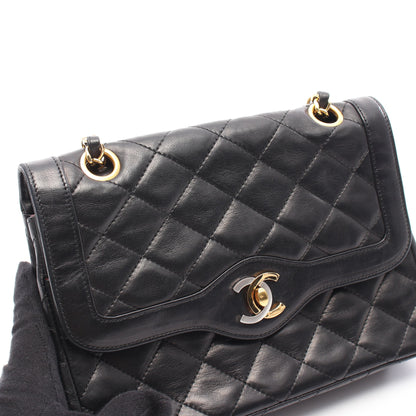 マトラッセ パリ限定 Wフラップ Wチェーンショルダーバッグ ラムスキン ブラック コンビ金具 シャネル バッグ CHANEL