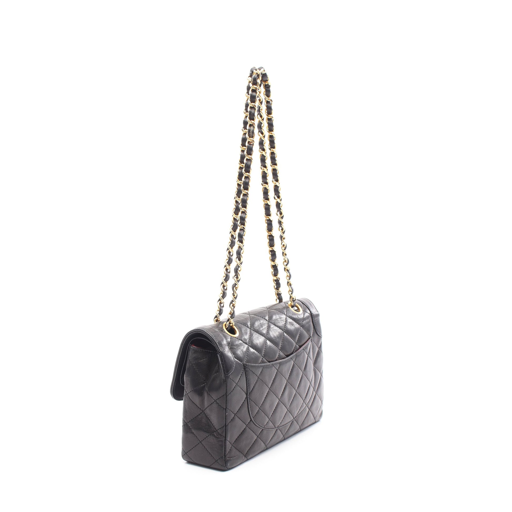 マトラッセ パリ限定 Wフラップ Wチェーンショルダーバッグ ラムスキン ブラック コンビ金具 シャネル バッグ CHANEL