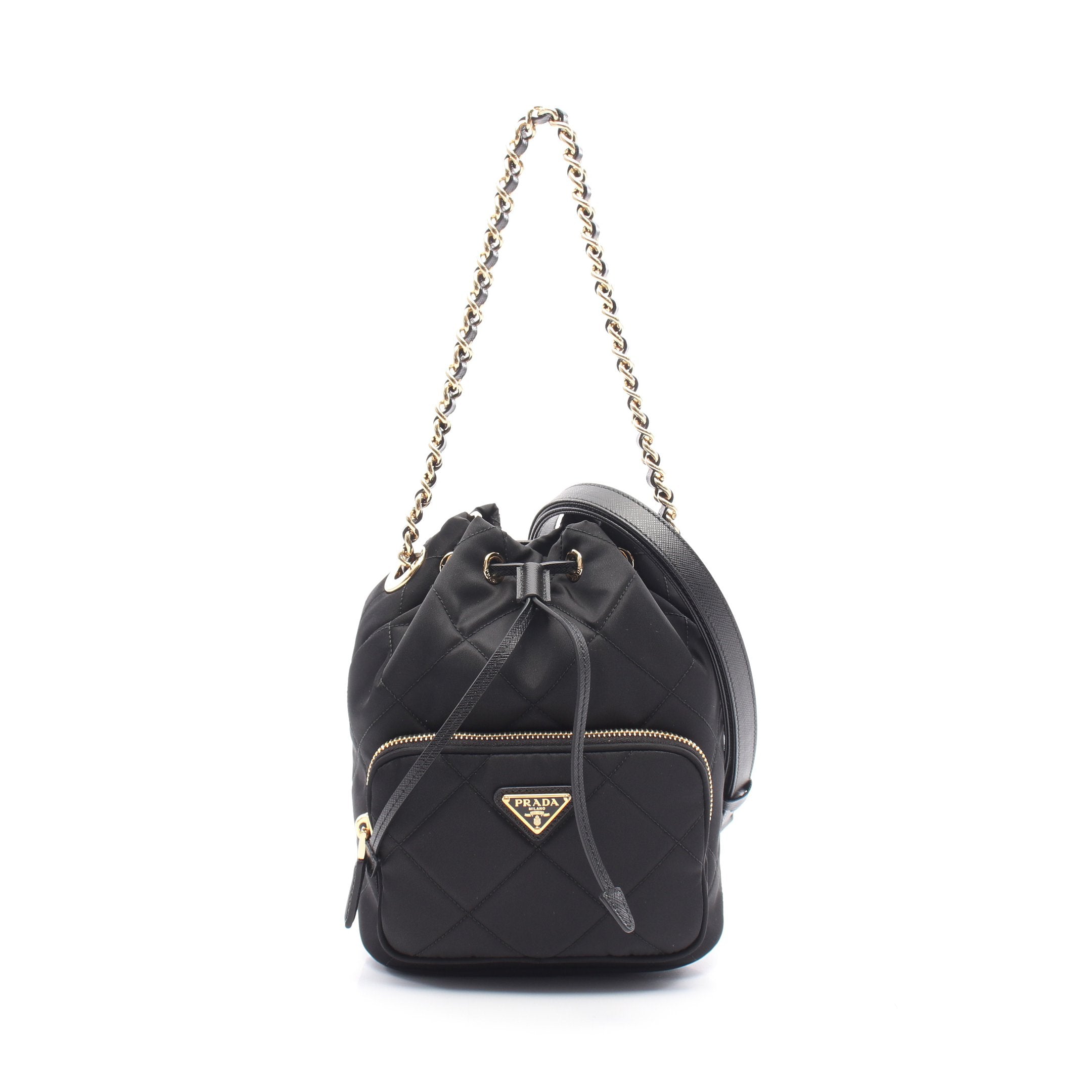 PRADA ブラック ナイロン プラダ ナイロンサフィアーノレザー 巾着