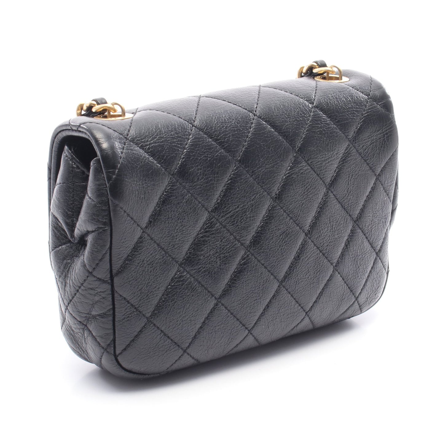 マトラッセ チェーンショルダーバッグ パール装飾 レザー ブラック ゴールド金具 シャネル バッグ CHANEL