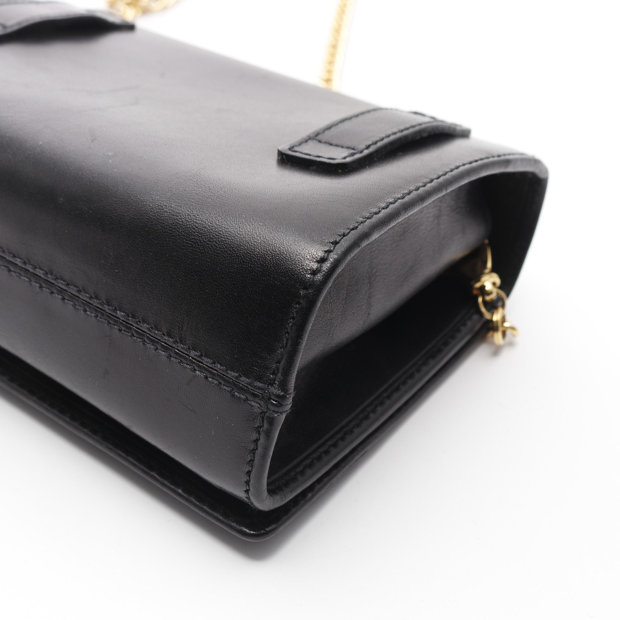 ガンチーニ チェーンショルダーバッグ レザー ブラック 2WAY