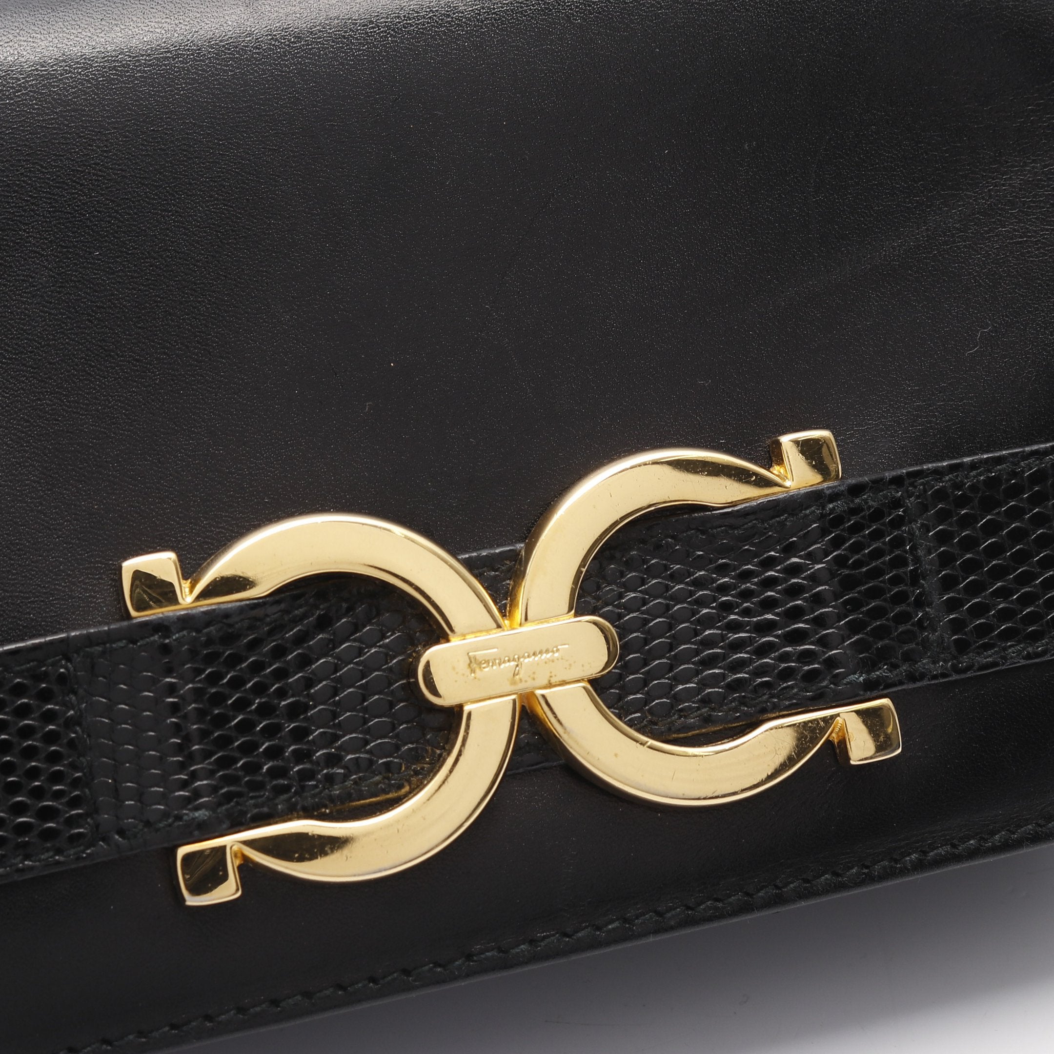 ガンチーニ チェーンショルダーバッグ レザー ブラック 2WAY