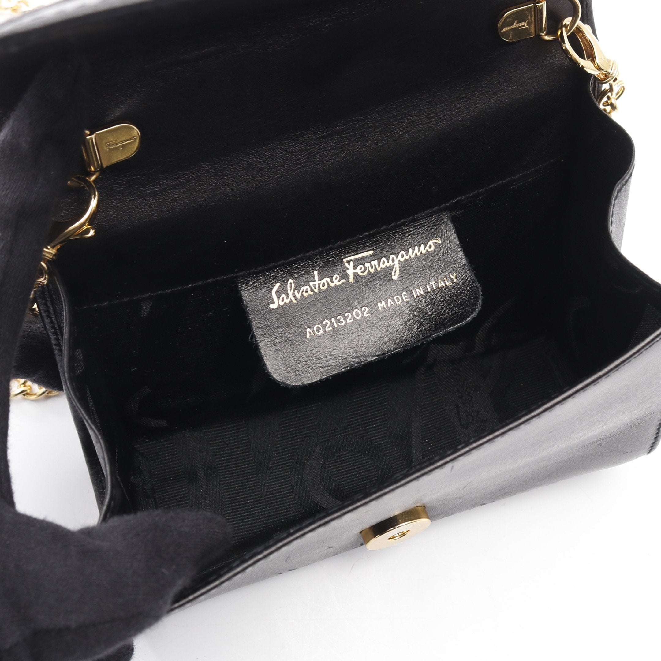 ガンチーニ チェーンショルダーバッグ レザー ブラック 2WAY