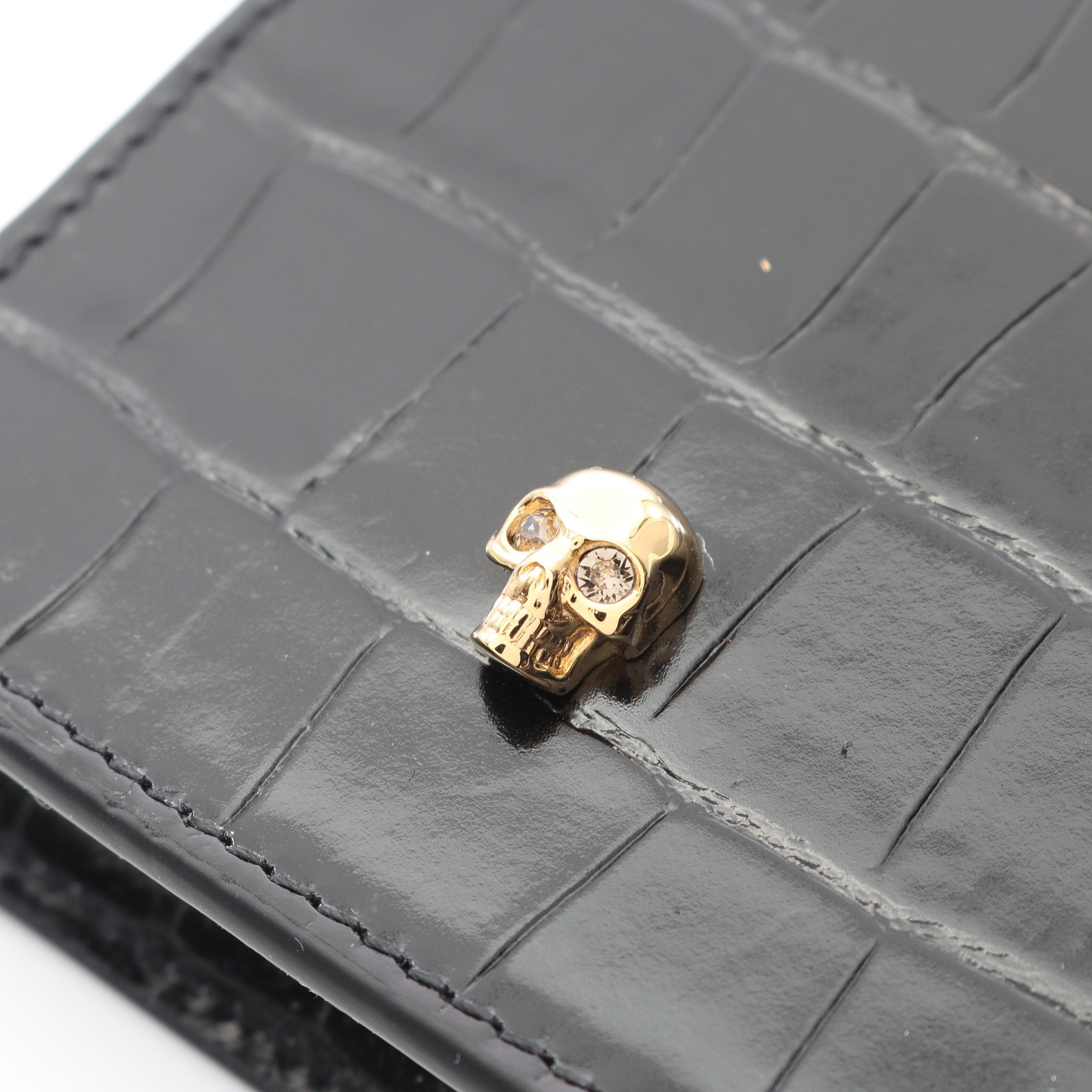 スマホケース チェーンショルダーバッグ レザー ブラック スカル