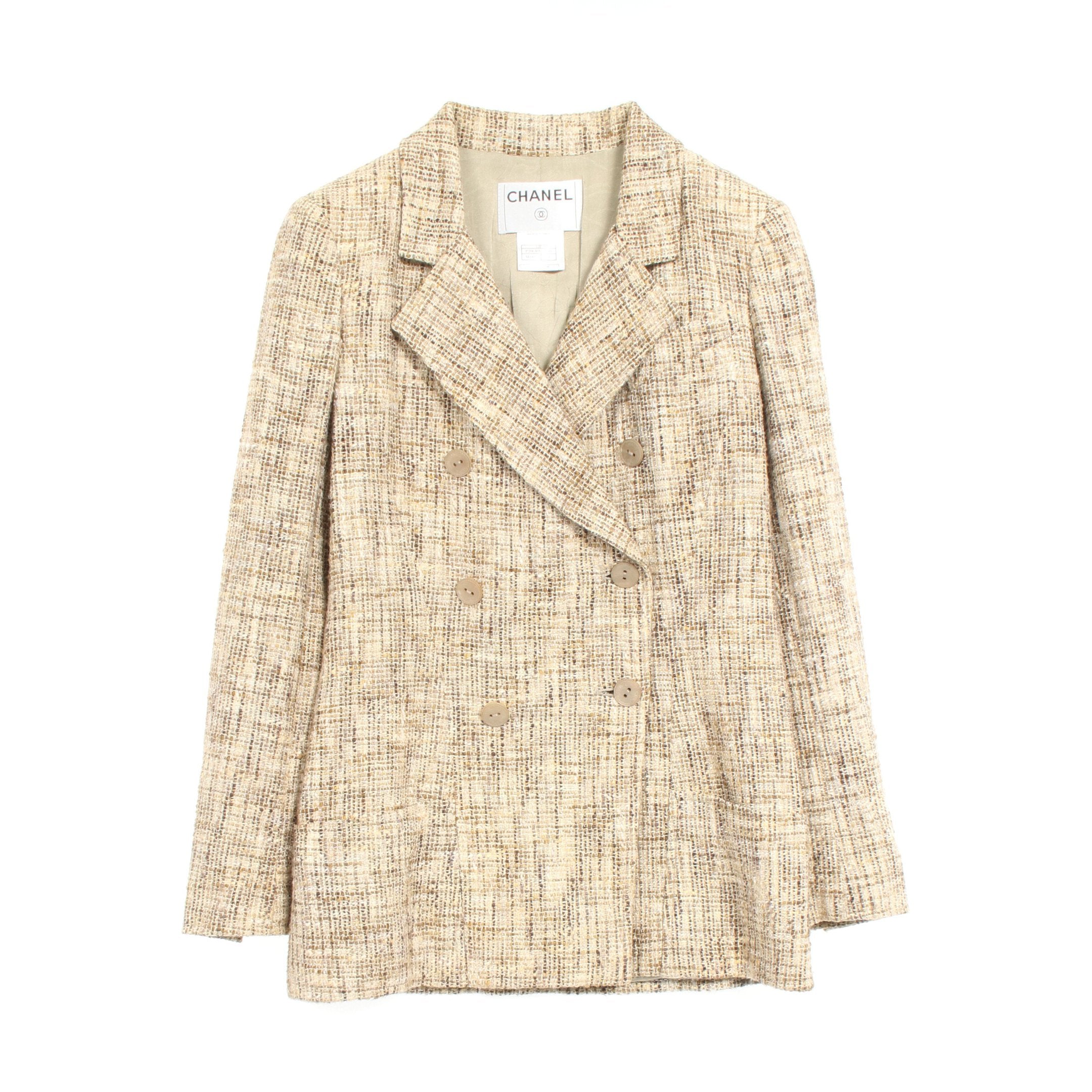 ツイード テーラードジャケット コットン ベージュ カーキブラウン