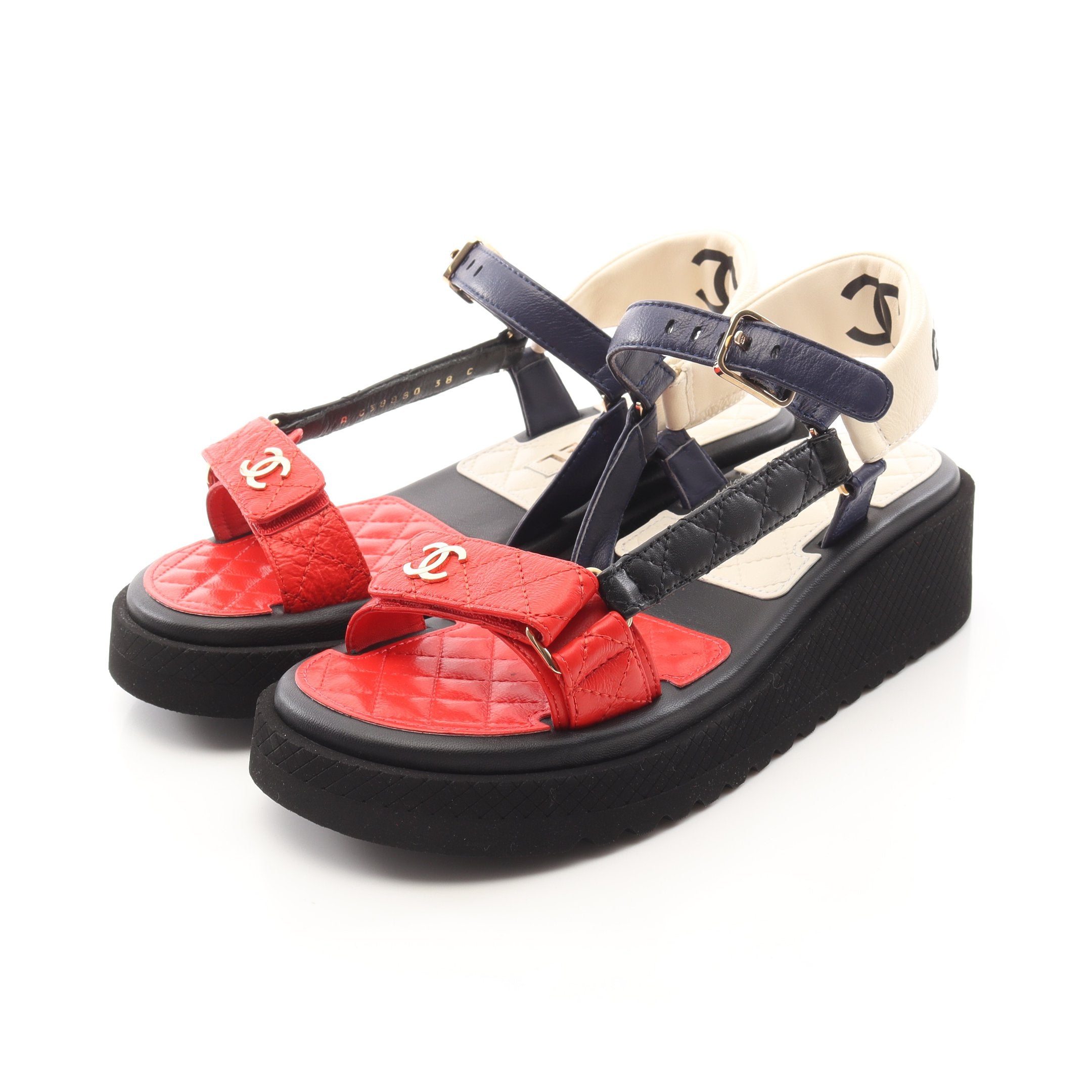 CHANEL ブラック サンダル 38C マルチカラー