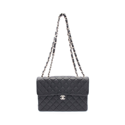 マトラッセ30 シングルフラップ Wチェーンショルダーバッグ キャビアスキン ブラック シルバー金具 シャネル バッグ CHANEL