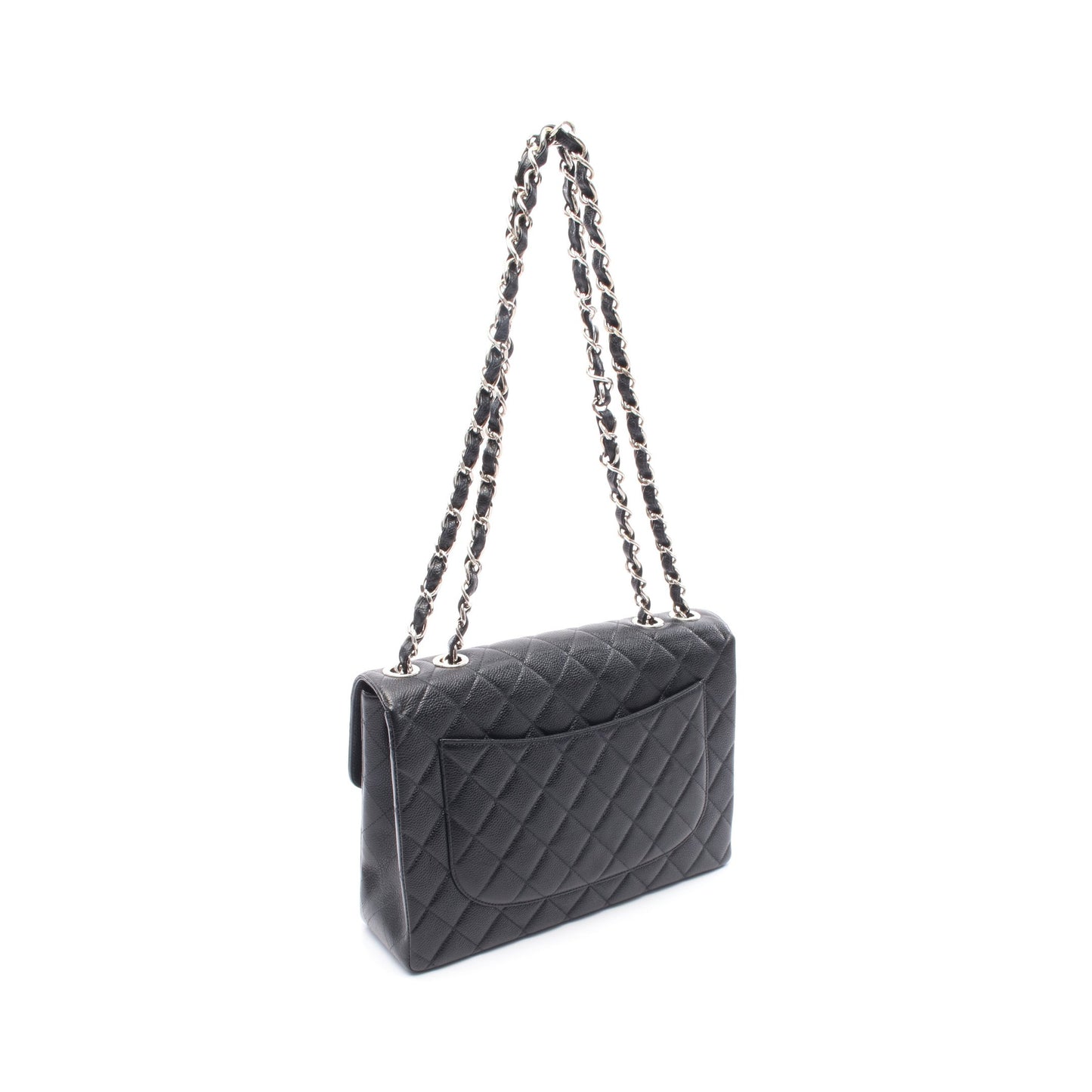 マトラッセ30 シングルフラップ Wチェーンショルダーバッグ キャビアスキン ブラック シルバー金具 シャネル バッグ CHANEL