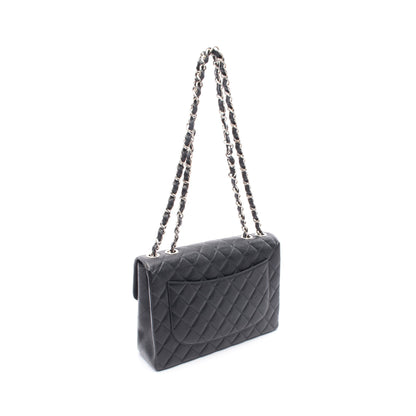 マトラッセ30 シングルフラップ Wチェーンショルダーバッグ キャビアスキン ブラック シルバー金具 シャネル バッグ CHANEL