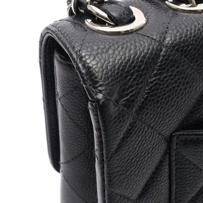 マトラッセ30 シングルフラップ Wチェーンショルダーバッグ キャビアスキン ブラック シルバー金具 シャネル バッグ CHANEL
