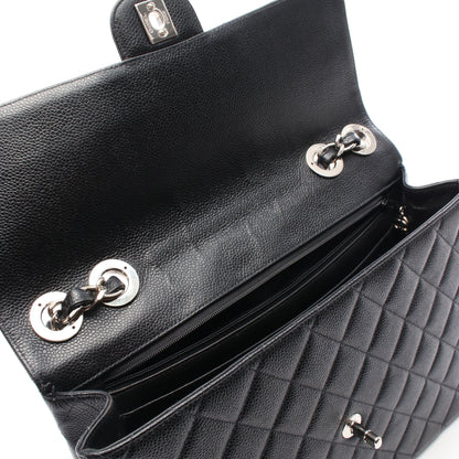 マトラッセ30 シングルフラップ Wチェーンショルダーバッグ キャビアスキン ブラック シルバー金具 シャネル バッグ CHANEL