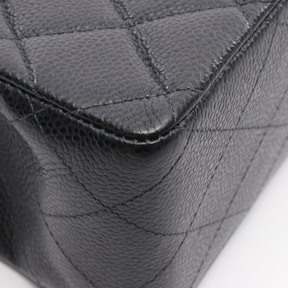 マトラッセ30 シングルフラップ Wチェーンショルダーバッグ キャビアスキン ブラック シルバー金具 シャネル バッグ CHANEL