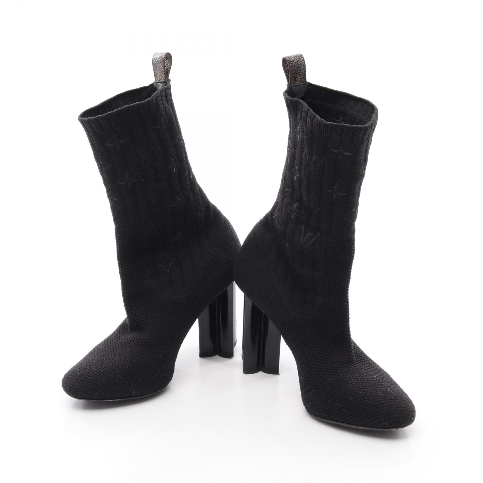 シルエットライン ショート ブーツ ファブリック ブラック ルイ