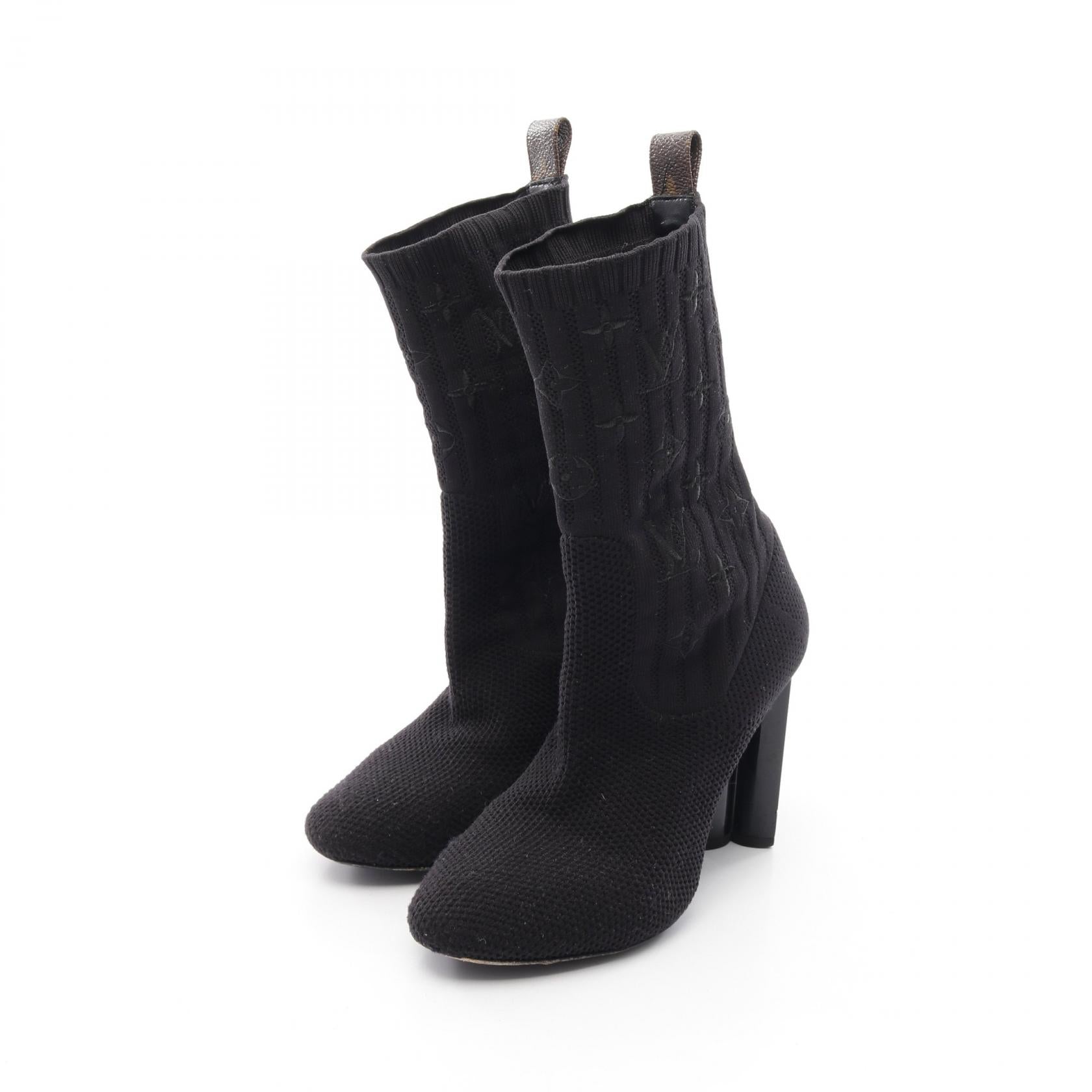 【極上美品】LOUIS VUITTON シルエットライン レザーショートブーツ シルエットライン ショート ブーツ ファブリック ブラック ルイ