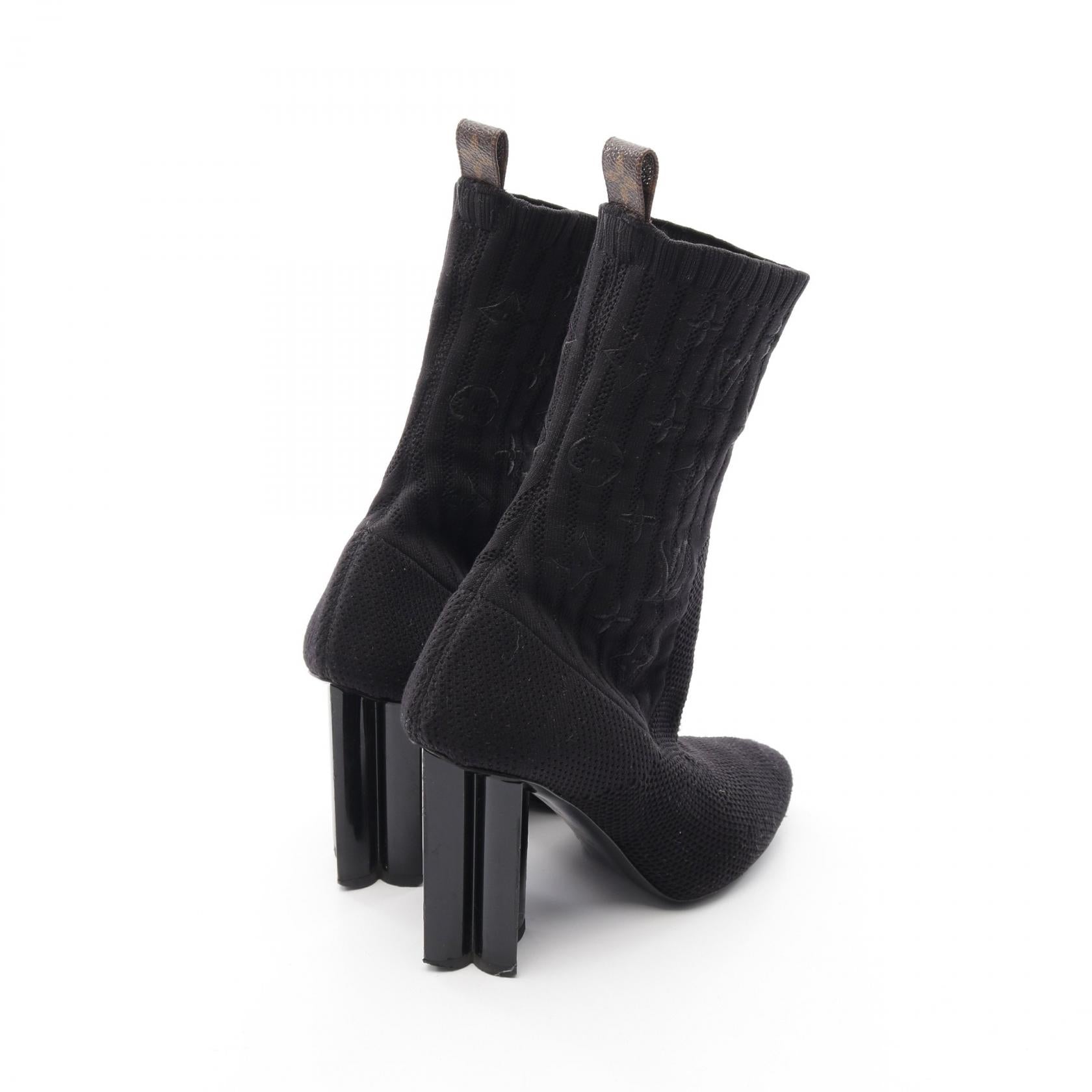 シルエットライン ショート ブーツ ファブリック ブラック ルイ