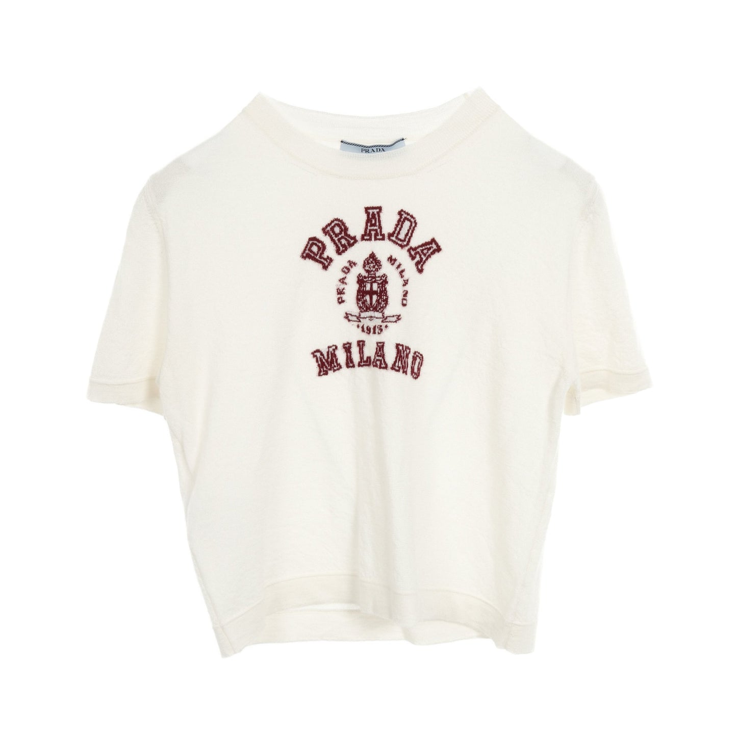 カシミヤ インターシャ Tシャツ ニット 半袖 カシミヤ オフホワイト ボルドー プラダ トップス PRADA