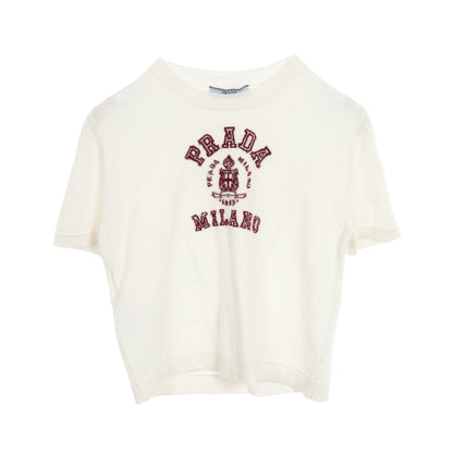 カシミヤ インターシャ Tシャツ ニット 半袖 カシミヤ オフホワイト ボルドー プラダ トップス PRADA