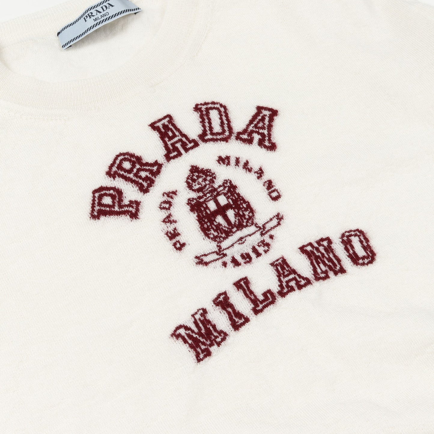 カシミヤ インターシャ Tシャツ ニット 半袖 カシミヤ オフホワイト ボルドー プラダ トップス PRADA