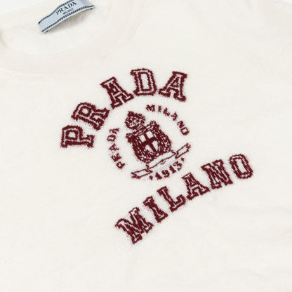 カシミヤ インターシャ Tシャツ ニット 半袖 カシミヤ オフホワイト ボルドー プラダ トップス PRADA