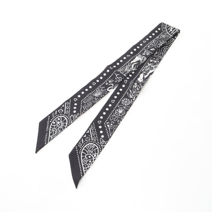 ツイリー Entre Ciel et mer Bandana リボン スカーフ シルク ブラック ホワイト エルメス 財布・小物 HERMES