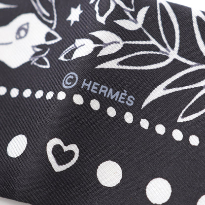 ツイリー Entre Ciel et mer Bandana リボン スカーフ シルク ブラック ホワイト エルメス 財布・小物 HERMES