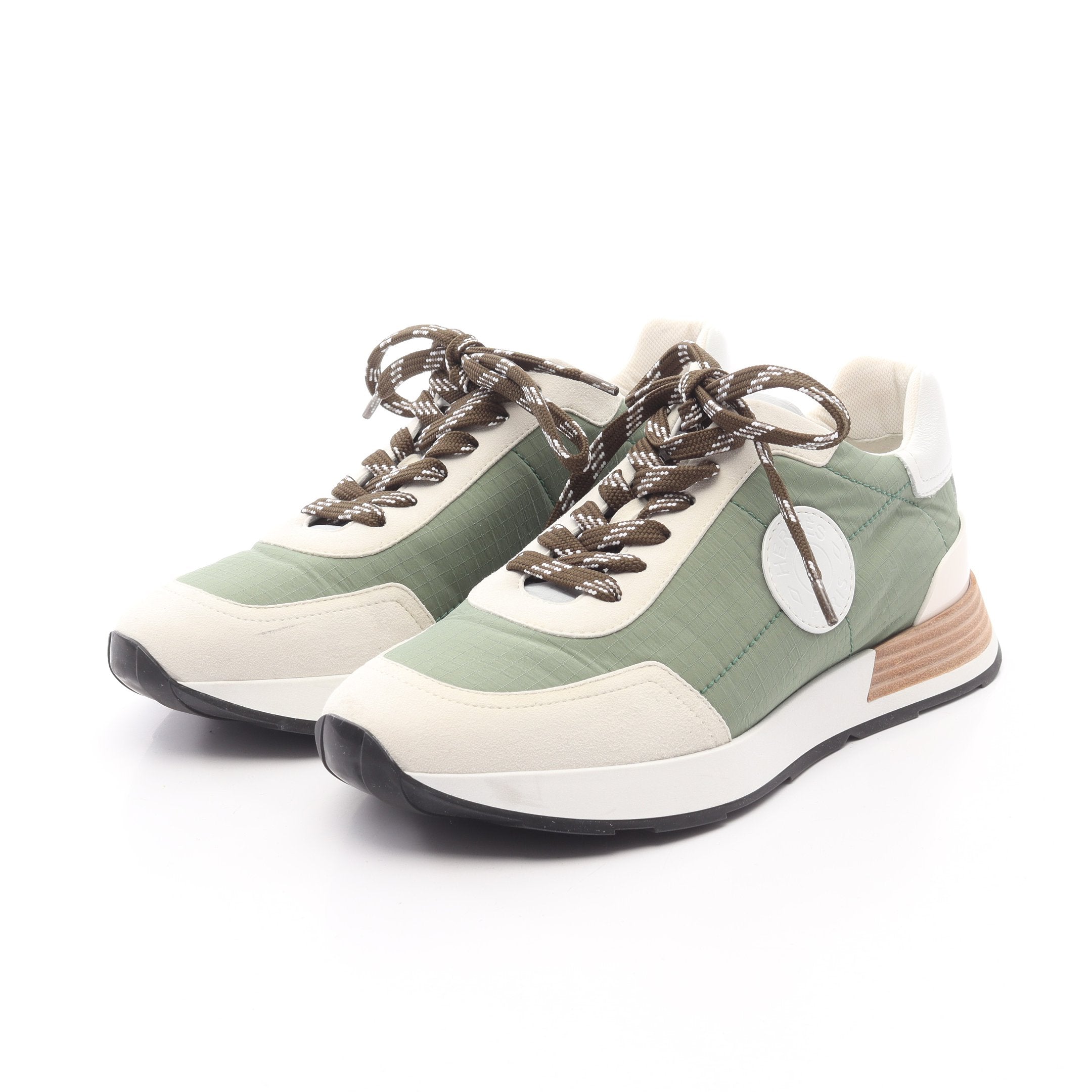 エルメスドライブスニーカー 42#未使用品 Drive ドライブ スニーカー ファブリック スエード グリーン オフ