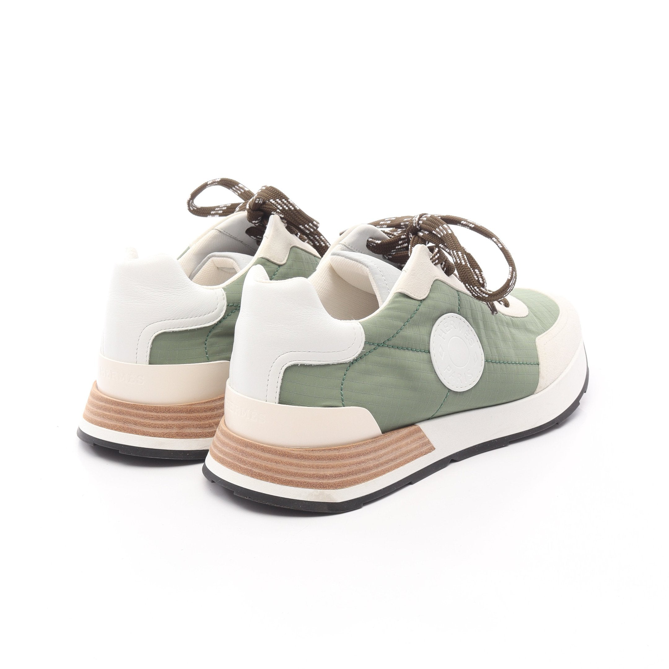 エルメスドライブスニーカー 42#未使用品 Drive ドライブ スニーカー ファブリック スエード グリーン オフ