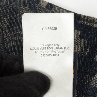 ダミエ ノーカラー デニムジャケット パイソン柄 コットン ネイビー ベージュ ルイヴィトン アウター LOUIS VUITTON