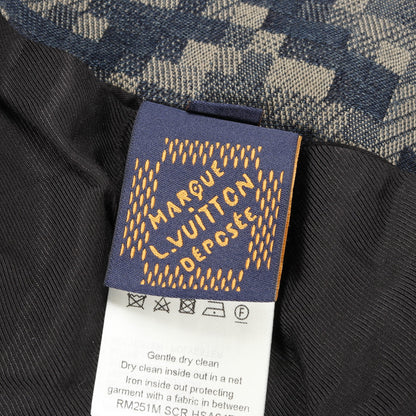 ダミエ ノーカラー デニムジャケット パイソン柄 コットン ネイビー ベージュ ルイヴィトン アウター LOUIS VUITTON