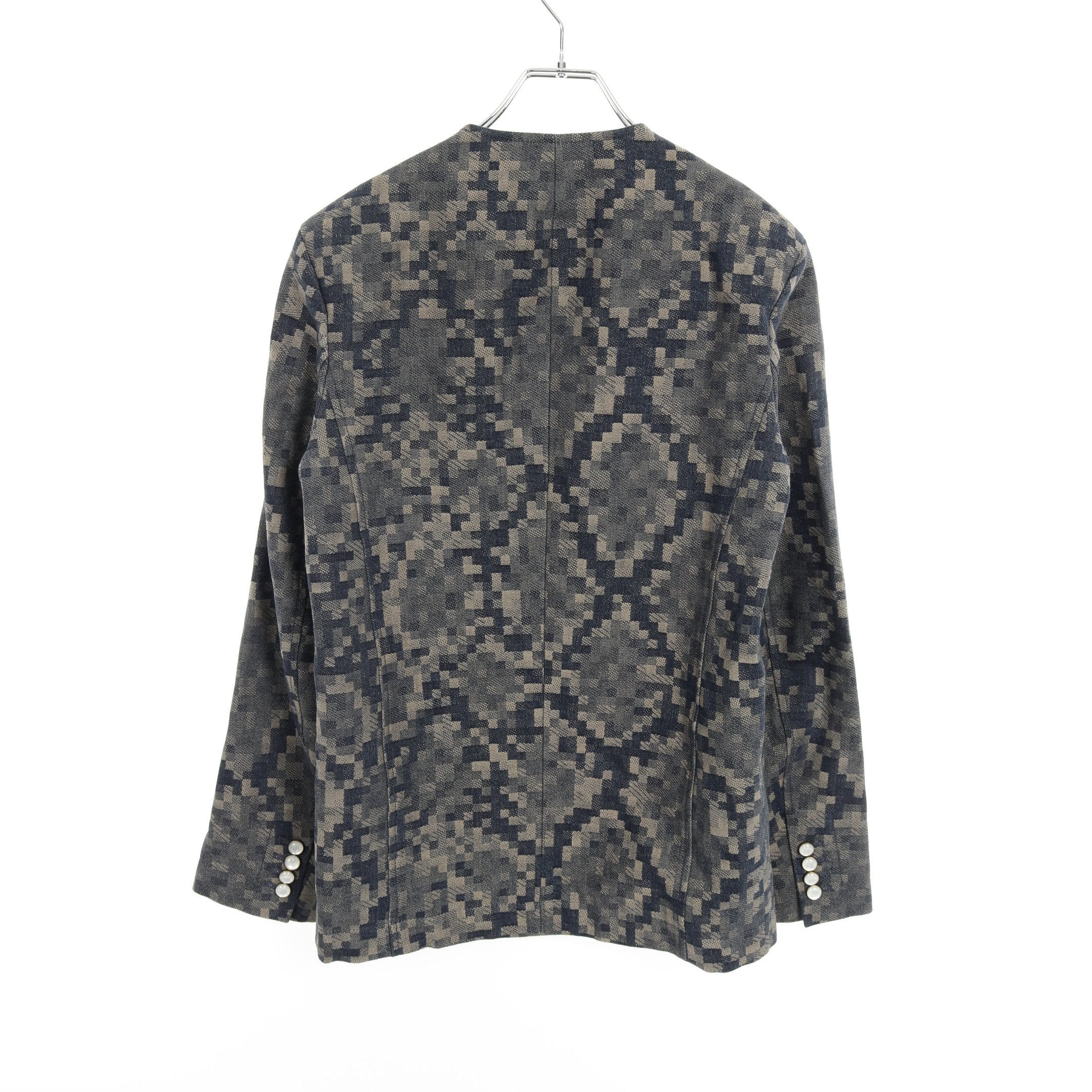 ダミエ ノーカラー デニムジャケット パイソン柄 コットン ネイビー