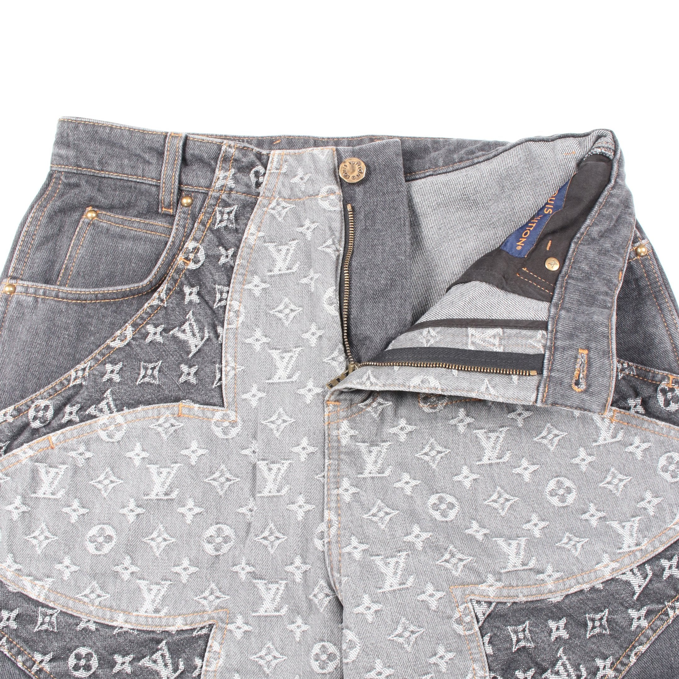モノグラムフラワー デニムパンツ コットン グレー マルチカラー ルイ