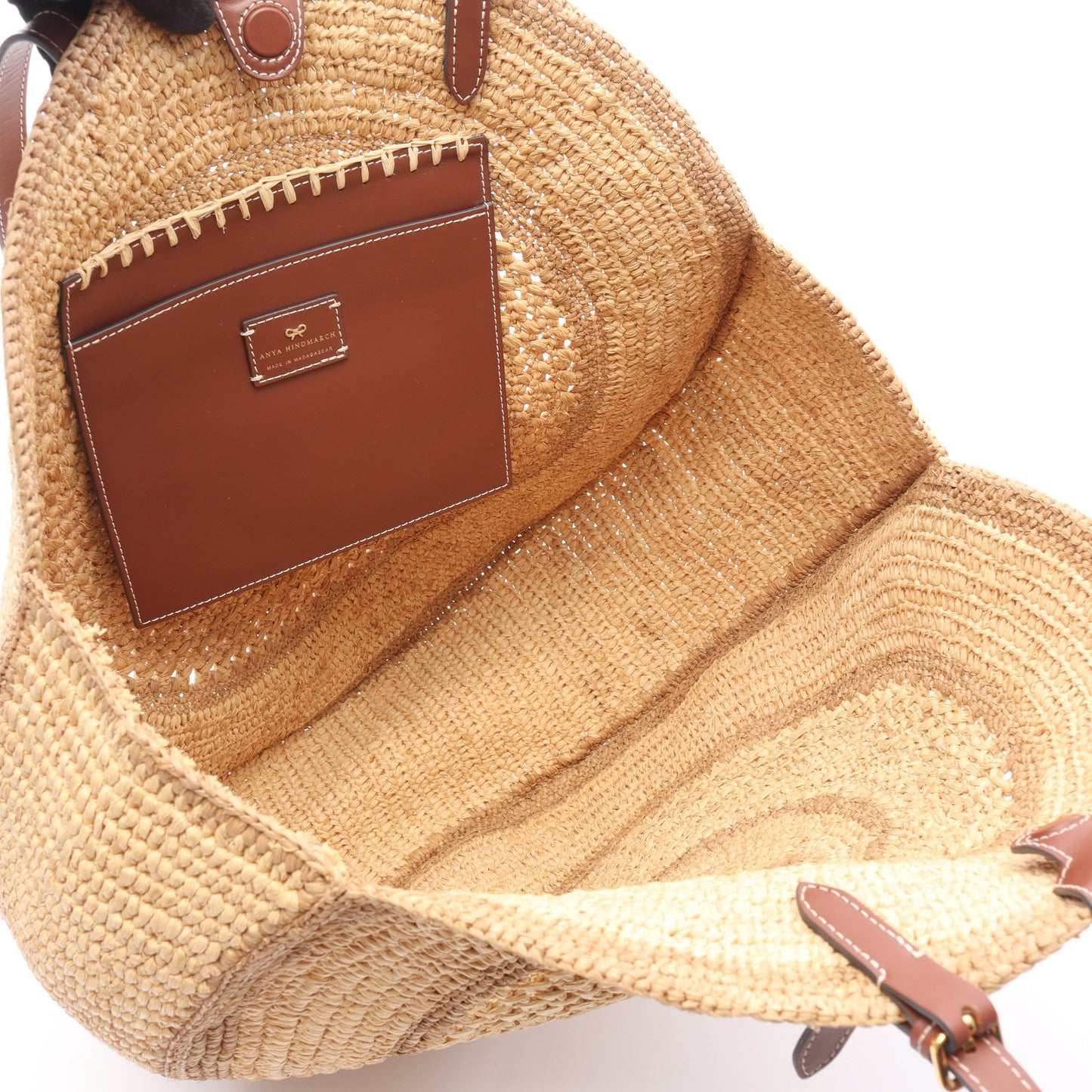 Round Bow Tote ショルダーバッグ トートバッグ ラフィア レザー ベージュ アニヤハインドマーチ バッグ ANYA HINDMARCH