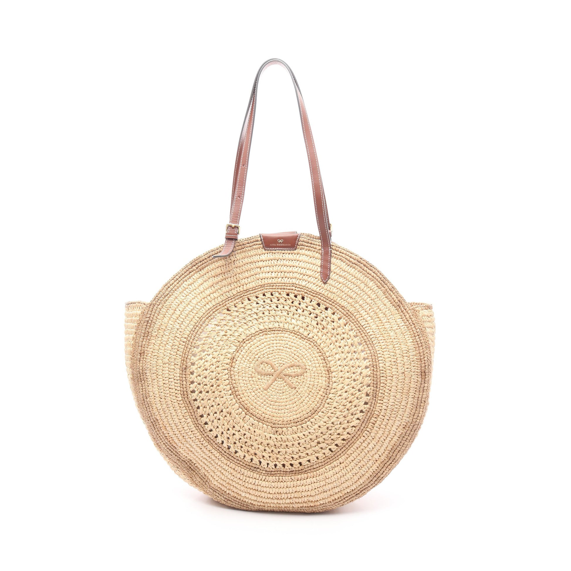 Round Bow Tote ショルダーバッグ トートバッグ ラフィア レザー ベージュ アニヤハインドマーチ バッグ ANYA HINDMARCH