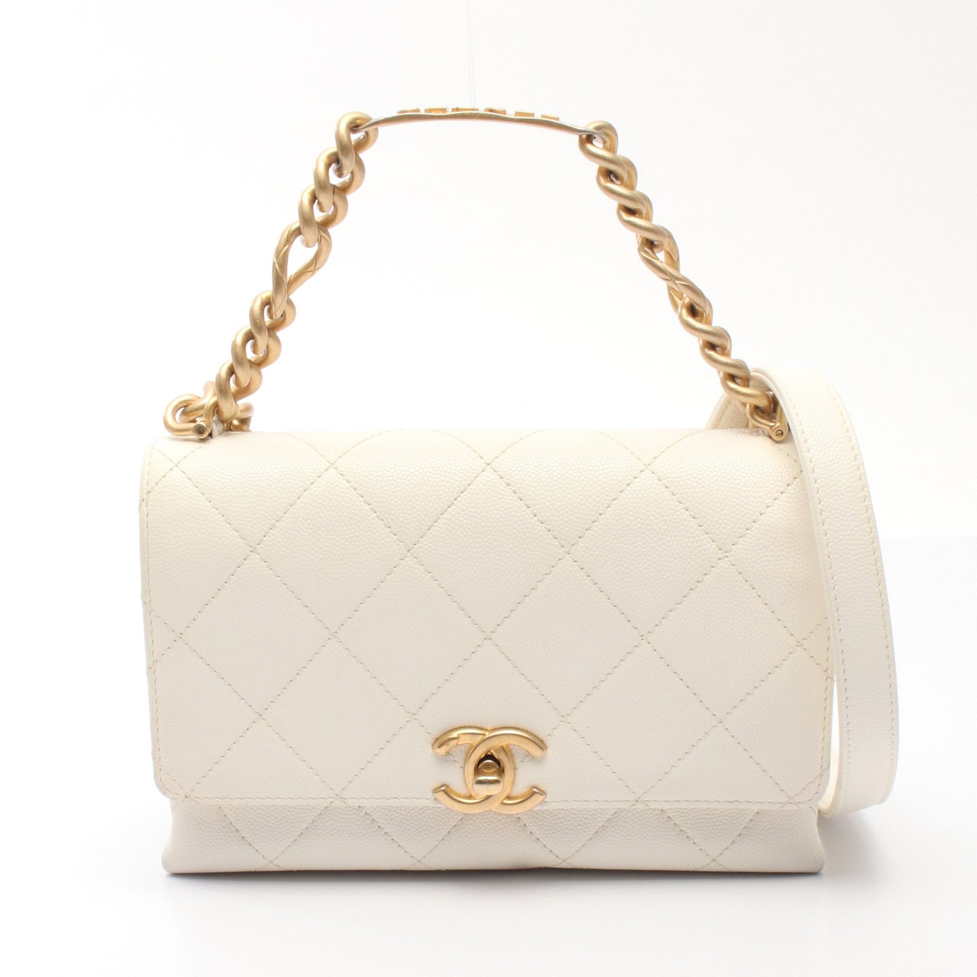 チェーンショルダーバッグ キャビアスキン オフホワイト ゴールド金具 シャネル バッグ CHANEL