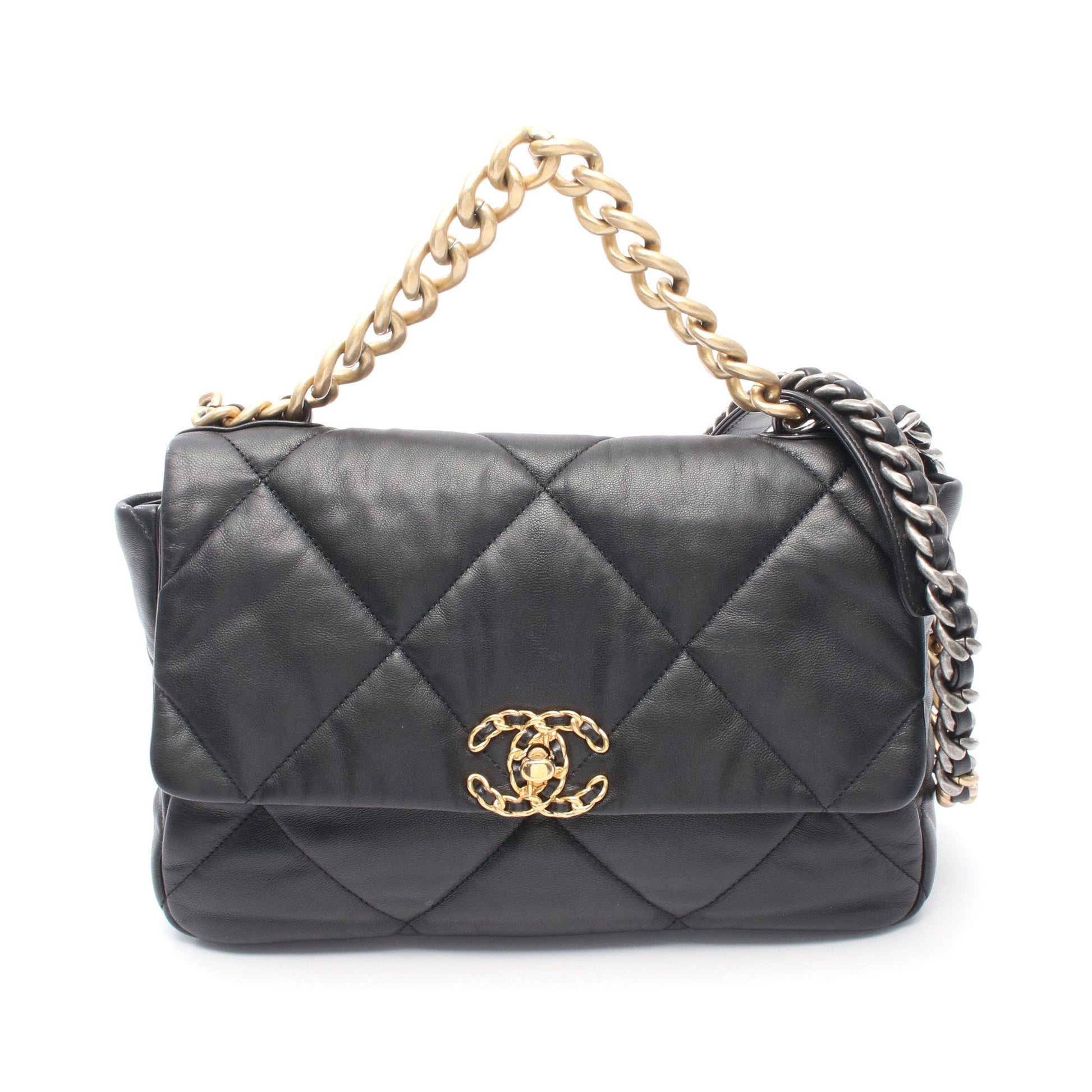 19 ディズヌフ マトラッセ チェーンショルダーバッグ レザー ブラック コンビ金具 シャネル バッグ CHANEL