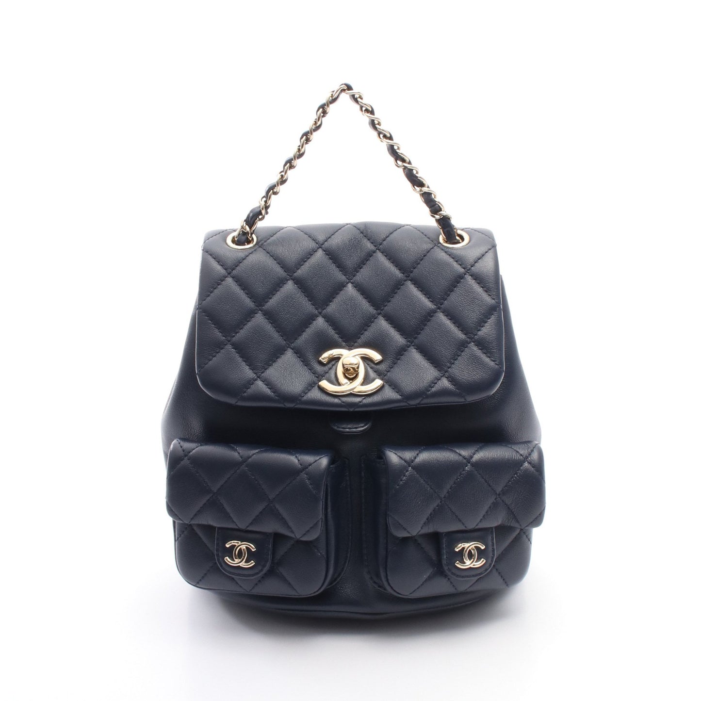 マトラッセ スモール バックパック リュックサック レザー ネイビー ゴールド金具 シャネル バッグ CHANEL