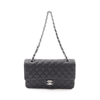 マトラッセ Wフラップ Wチェーンショルダーバッグ キャビアスキン ブラック シルバー金具 シャネル バッグ CHANEL