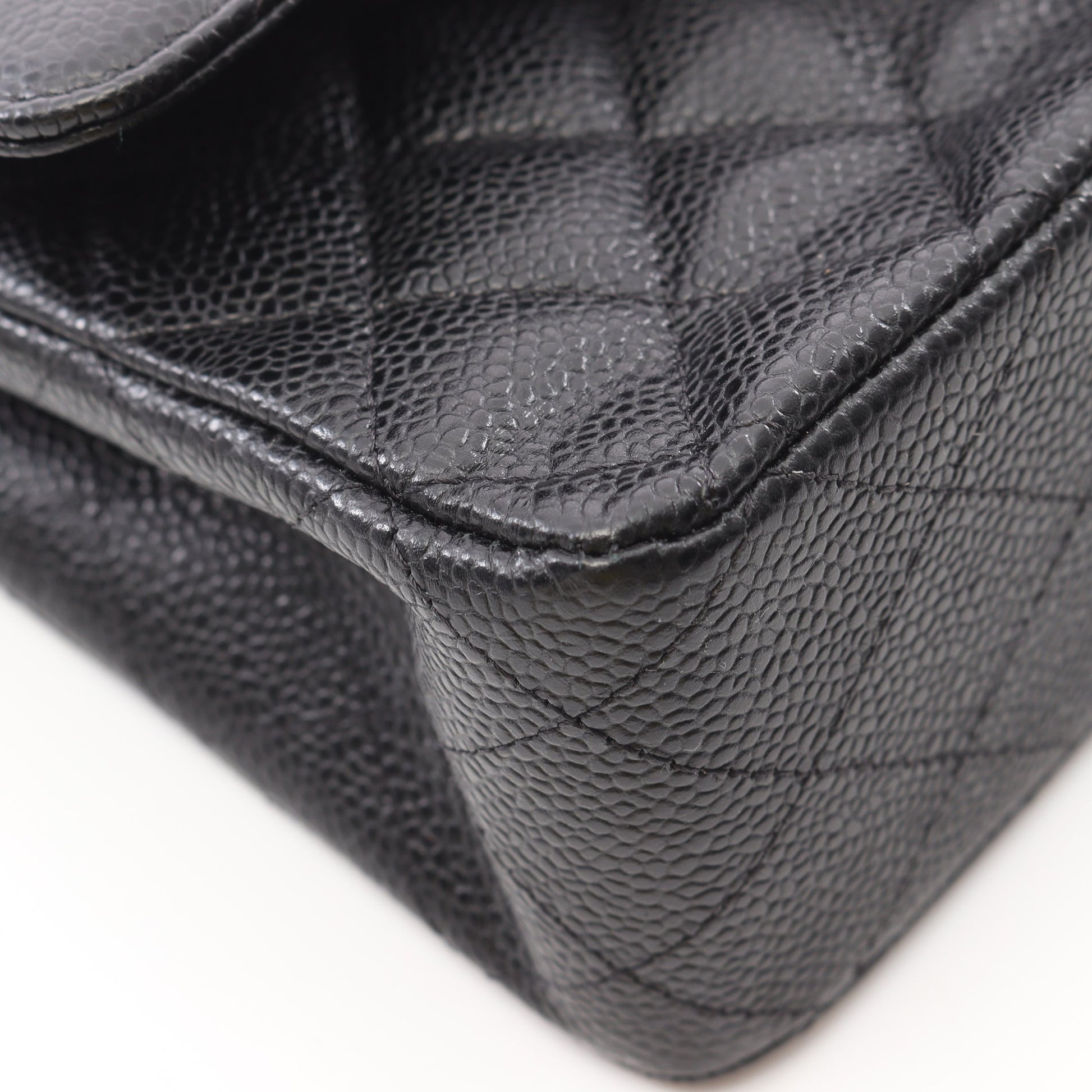 マトラッセ Wフラップ Wチェーンショルダーバッグ キャビアスキン ブラック シルバー金具 シャネル バッグ CHANEL