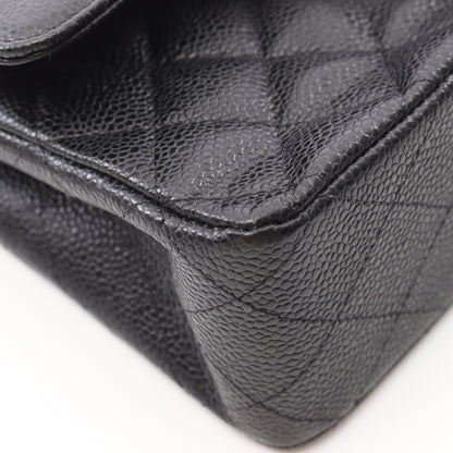 マトラッセ Wフラップ Wチェーンショルダーバッグ キャビアスキン ブラック シルバー金具 シャネル バッグ CHANEL